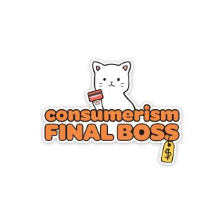 Consumerism final boss with a cat holding a credit card